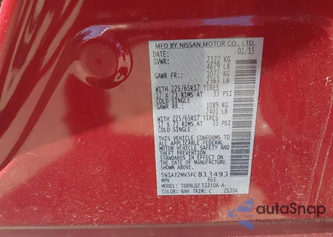 2015 Nissan Rogue Sv from USA, damaged, VIN 5N1AT2MV3FC813493